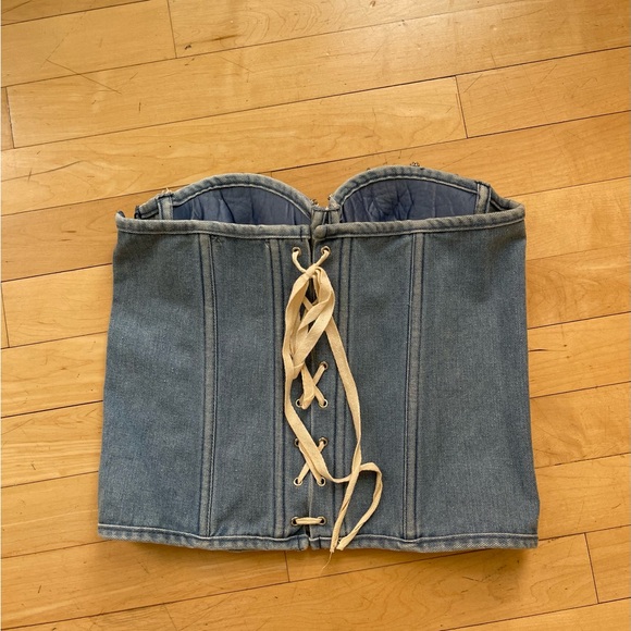 Denim Rhinestone Embellished Crop Top - Picture 4 of 9